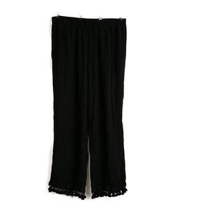 Retro Threads Black Wide Leg Pants TasselHem Pull On Boho Coastal Resort sz XL‎